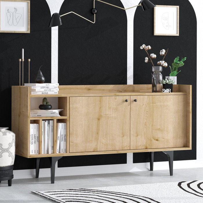 Hanah Home Consola Roble Zafiro 150cm Ancho x 80cm Alto x 40cm Fondo con Patas de 25cm | Elegancia y Durabilidad en tu Salón